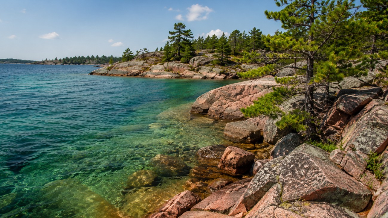 Rocky Georgian Bay shoreline and clear water, prime smallmouth bass structure