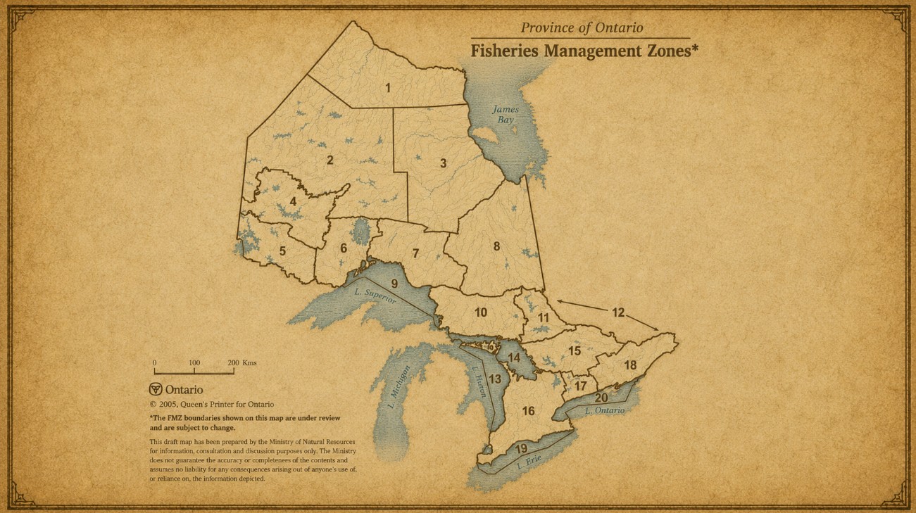 Stylized regional map of Ontario showing Sunset Country, Algoma, Superior Country and the Northeast